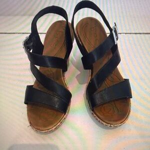 BOC Womens Strappy Sandals Wedge Heel Black Faux Leather Size 7M